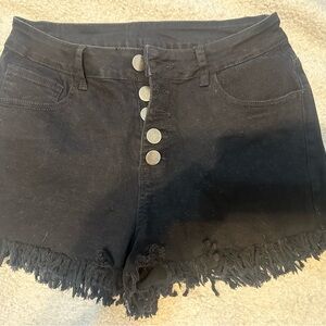 Black Frayed Denim Shorts